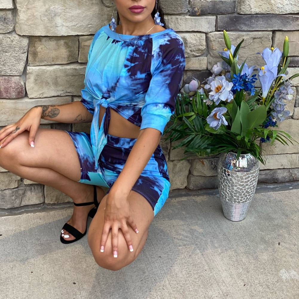 ‼️ Two Piece Set Crop Top Biker Shorts Tie Dye Set